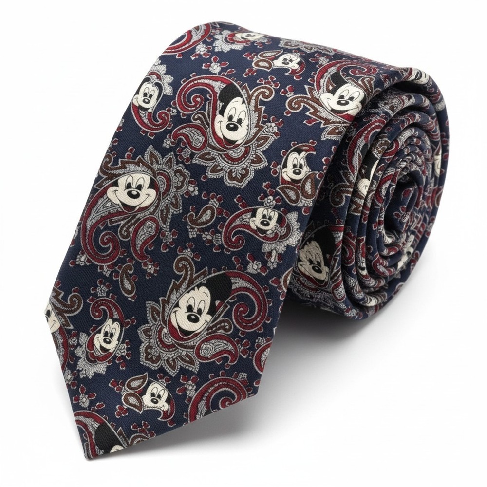 Balancine "The Tie Works" Men's Necktie Navy Blue Base Mickey Mouse Motifs Silk
